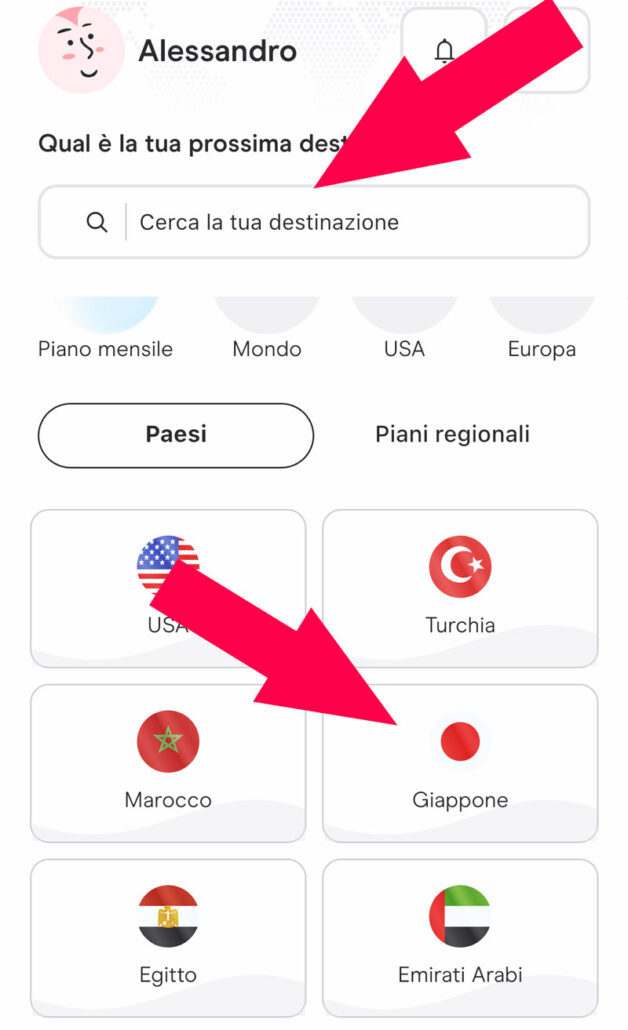 selezione paese giappone internet holafly esim