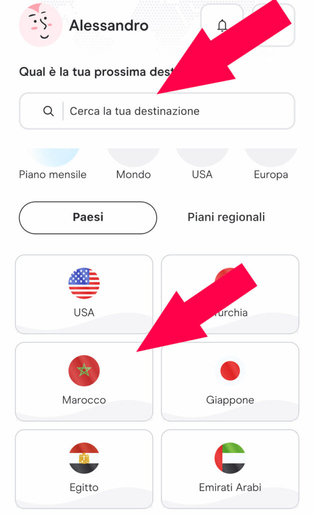 selezione paesi internet holafly esim marocco