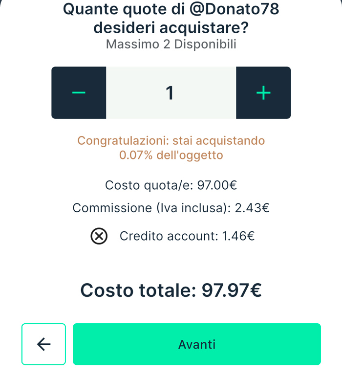 commissione costo collecto acquisto quote marketplace
