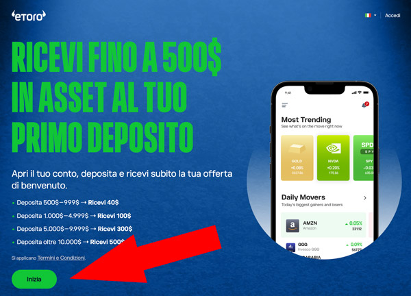 step 1 attivazione promozione etoro bonus benvenuto
