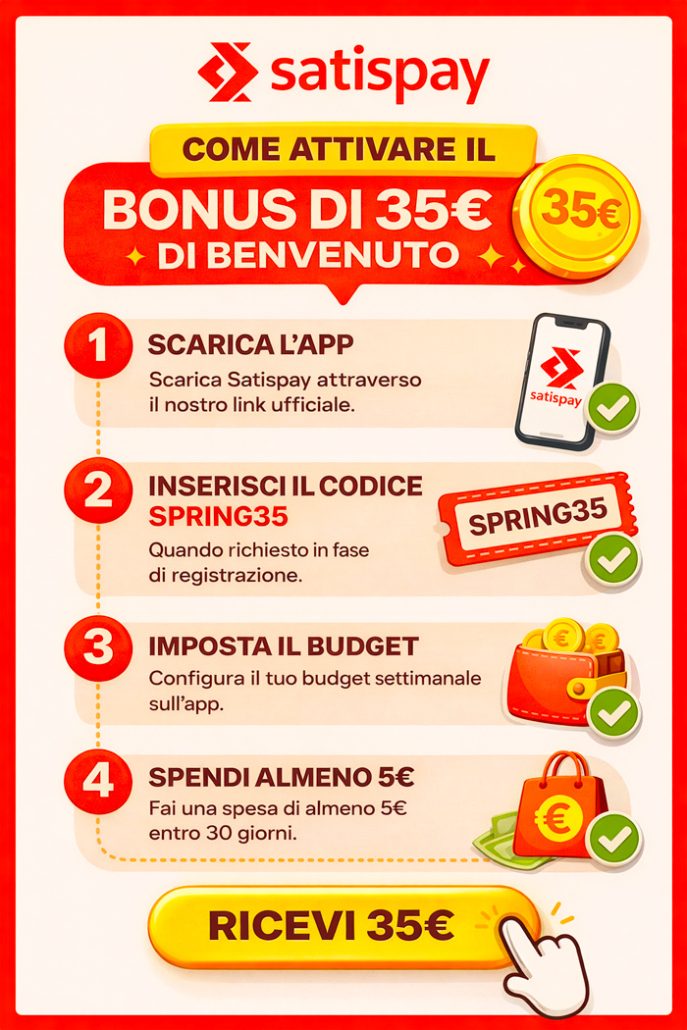 istruzioni satispay bonus benvenuto