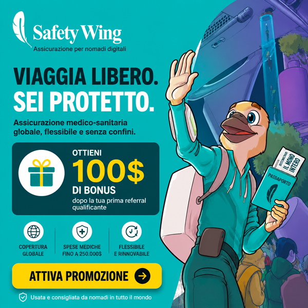 safetywing assicurazione viaggio nomadi digitali promo 100$ gratis sconto safetywing assicurazione viaggio nomadi digitali promo 100$ gratis sconto