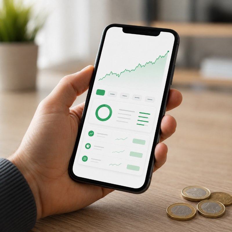 app per investire piccole somme aperta su smartphone con grafico in crescita