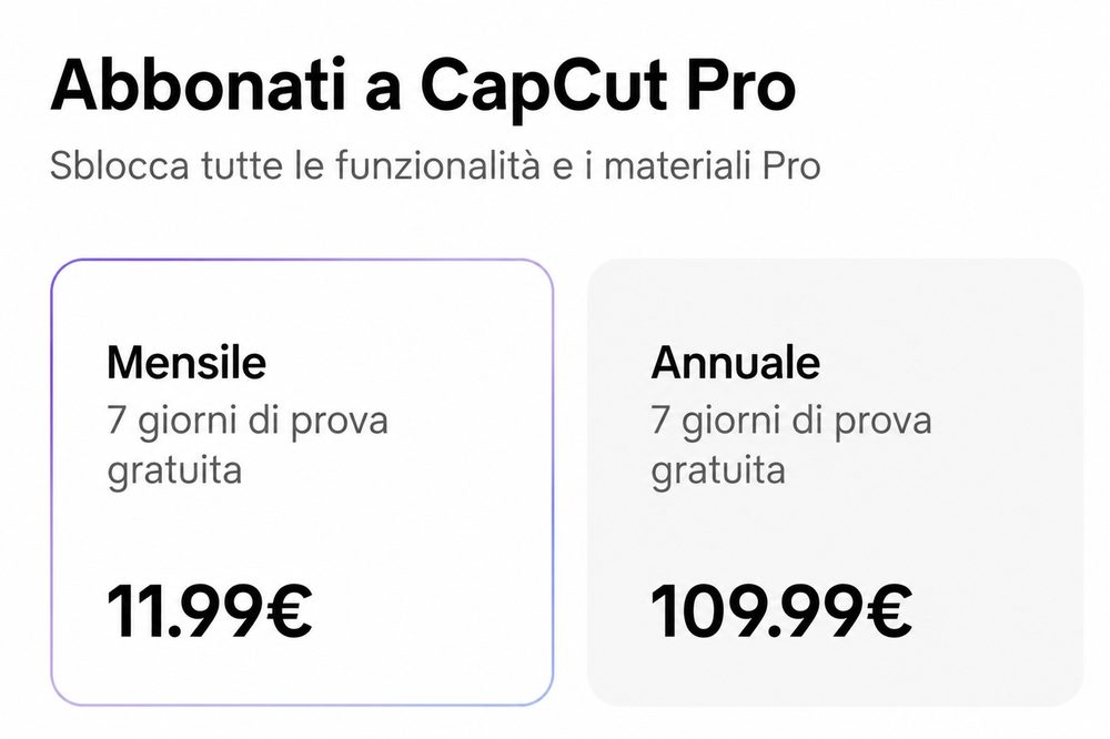 capcut pro prezzo mensile e annuale
