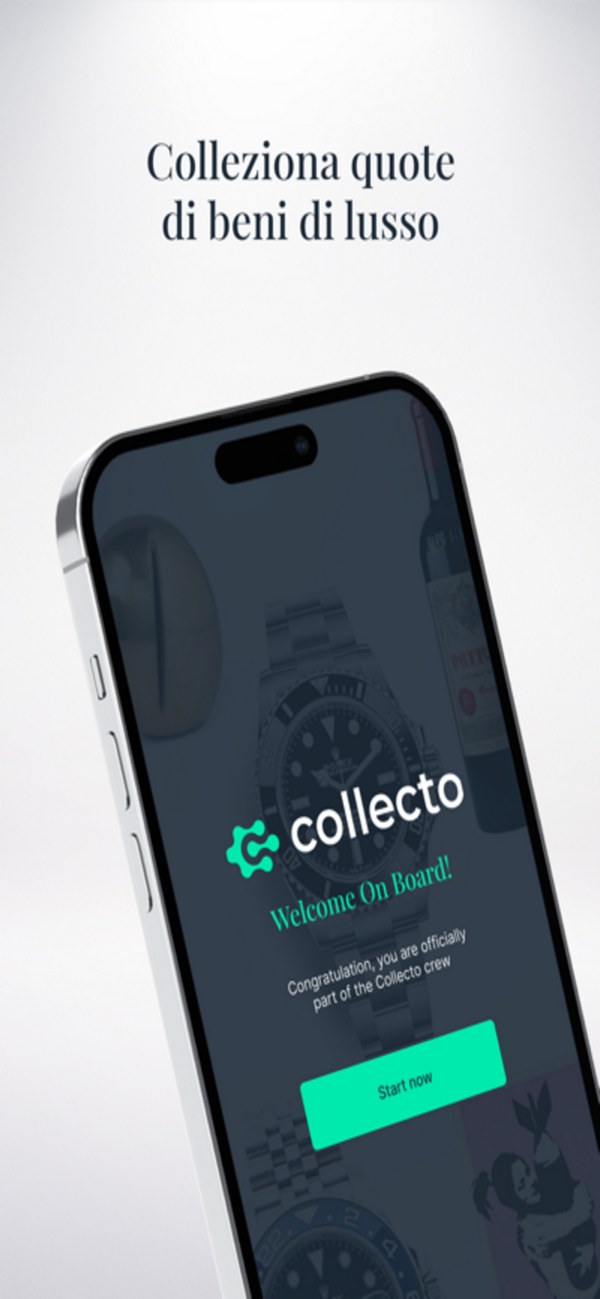 App Collecto: il marketplace dei beni da collezione Schermata dell’app Collecto con il marketplace dei beni da collezione frazionati