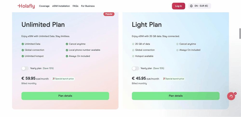 holafly connect piani hotspot