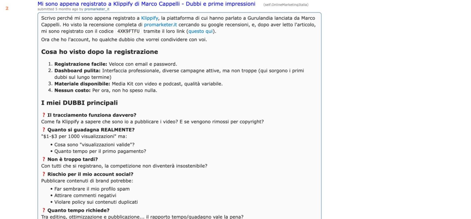 Klippify recensioni su Reddit: thread con dubbi e prime impressioni Klippify recensioni su Reddit: thread con dubbi e prime impressioni