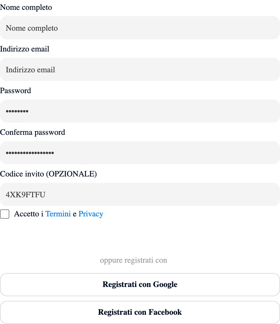 Modulo di registrazione Klippify con il campo codice invito precompilato Modulo di registrazione Klippify con il campo codice invito precompilato