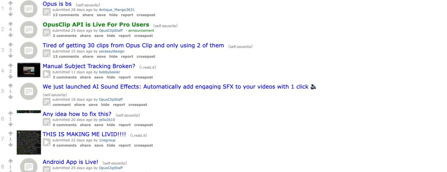 opus clip opinioni su reddit thread del subreddit r/opusclip
