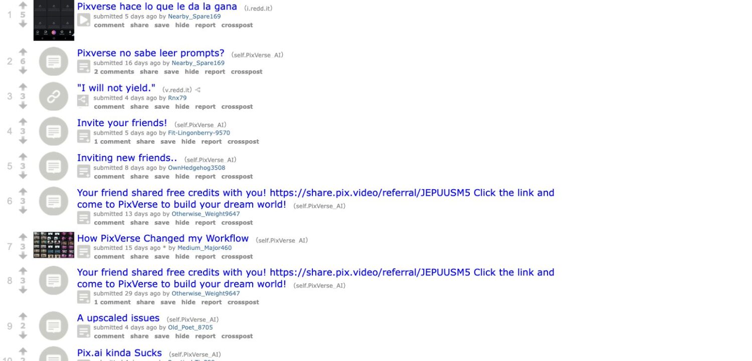 pixverse opinioni su reddit thread del subreddit r/PixVerse_AI