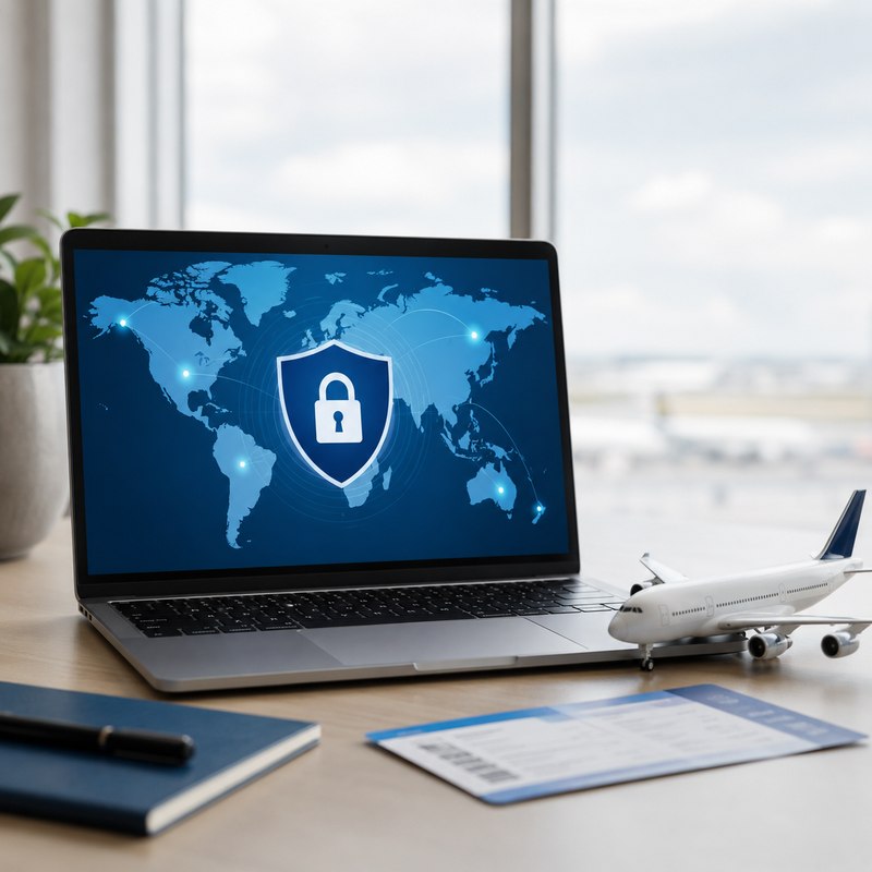 vpn per risparmiare sui voli laptop laptop con vpn attiva mappa del mondo e aereo per risparmiare sui voli