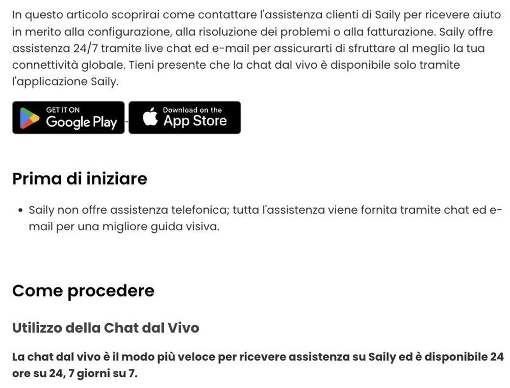 Assistenza Saily contatti
