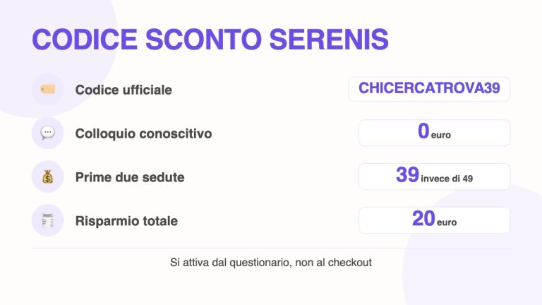 Codice sconto Serenis CHICERCATROVA39