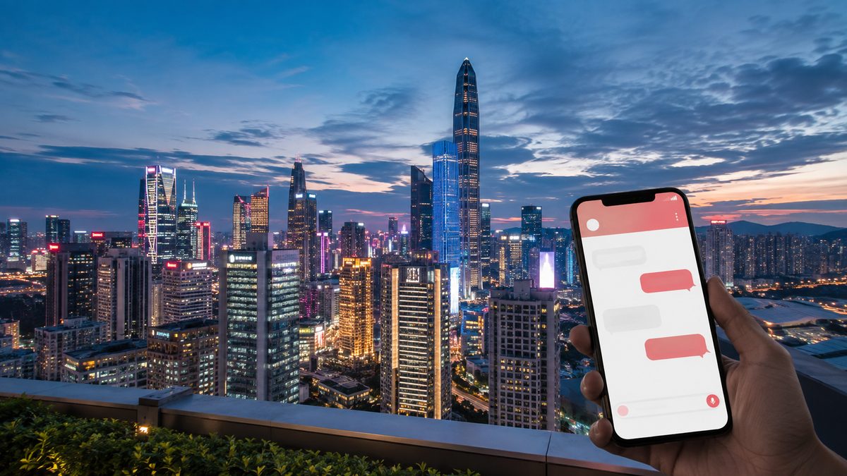 eSIM Holafly Cina: skyline di Shenzhen e smartphone connesso