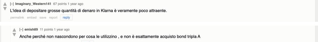 Opinioni sul conto deposito Klarna su Reddit: commenti dal thread di r/ItaliaPersonalFinance