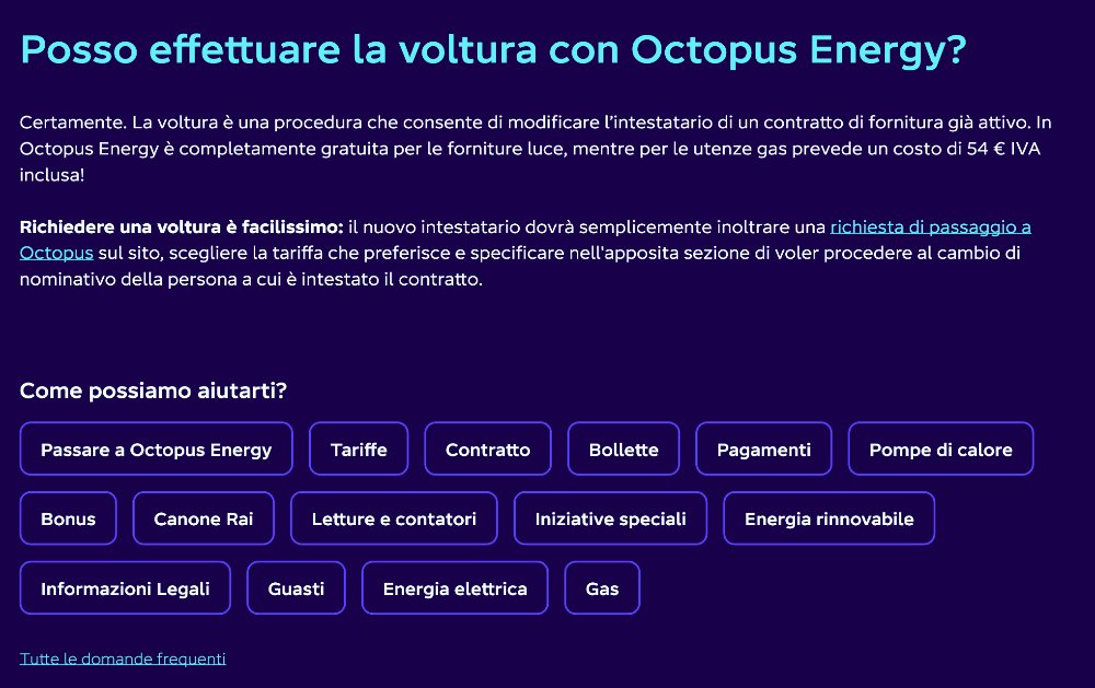 Octopus Energy voltura costi FAQ ufficiali Octopus Energy voltura costi FAQ ufficiali