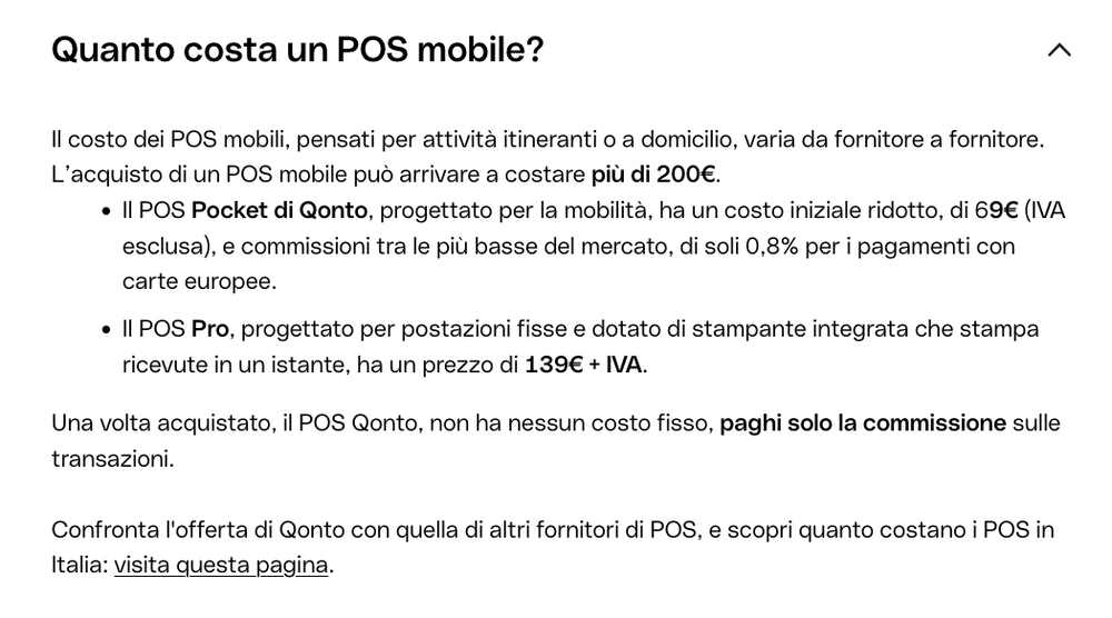 FAQ ufficiali Qonto con il POS Pocket a 69 euro IVA esclusa e il Pro a 139 euro piu IVA