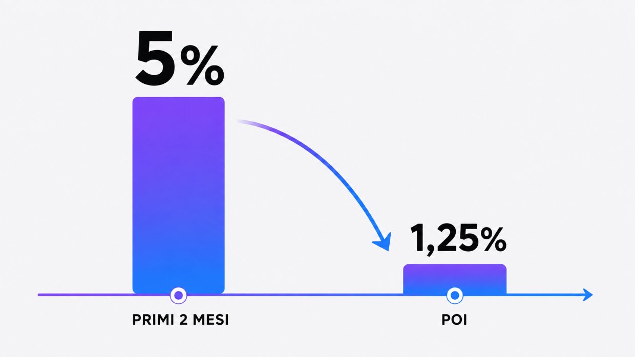 La remunerazione del conto Qonto scende dal 5% dei primi due mesi all 1,25% successivo