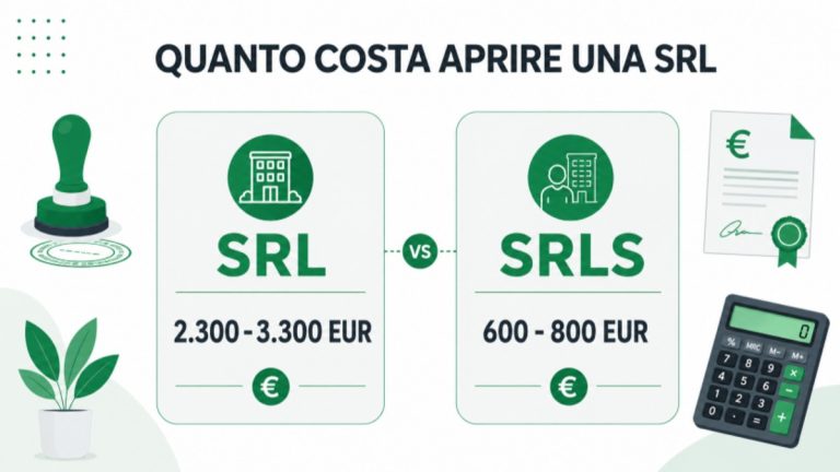 Confronto dei costi per aprire una SRL (2.300-3.300 euro) e una SRLS (600-800 euro)