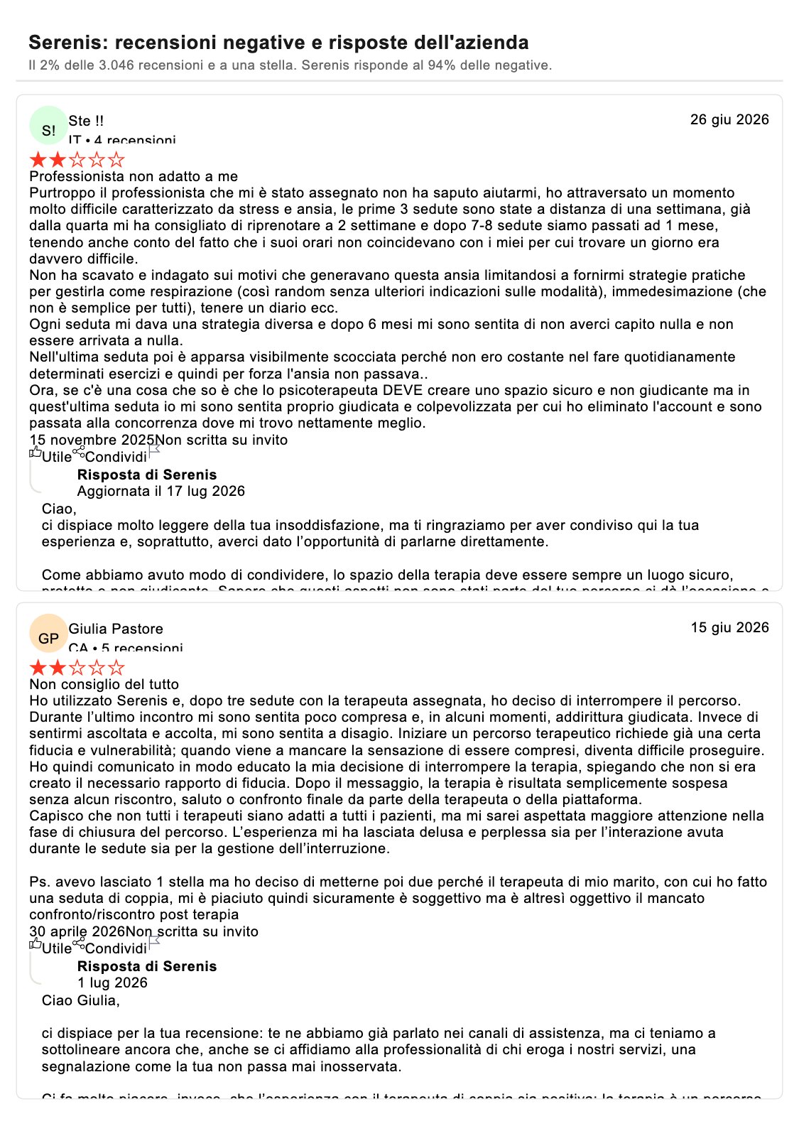 Serenis recensioni negative Serenis recensioni negative