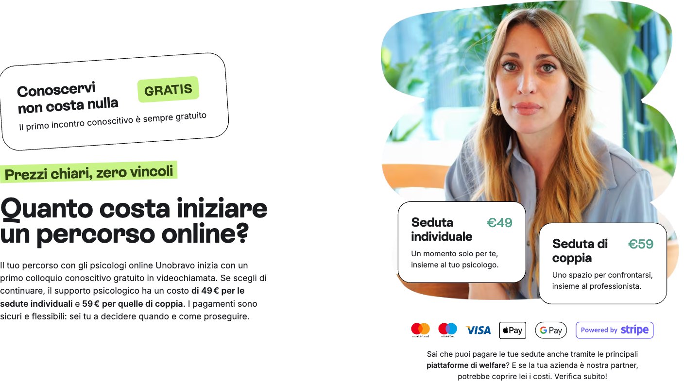 Unobravo prezzi: 49 euro seduta individuale e 59 euro di coppia