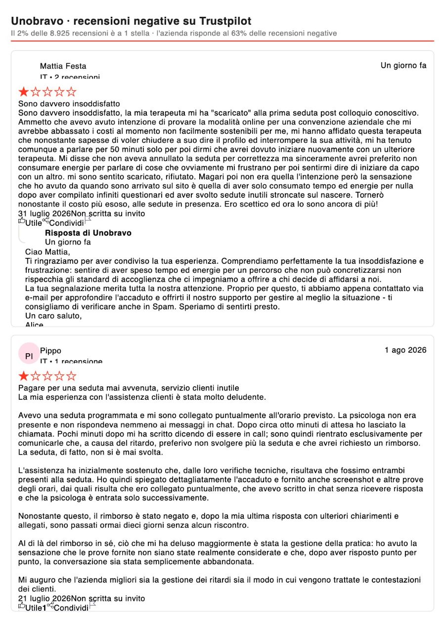 Unobravo recensioni negative su Trustpilot Unobravo recensioni negative su Trustpilot
