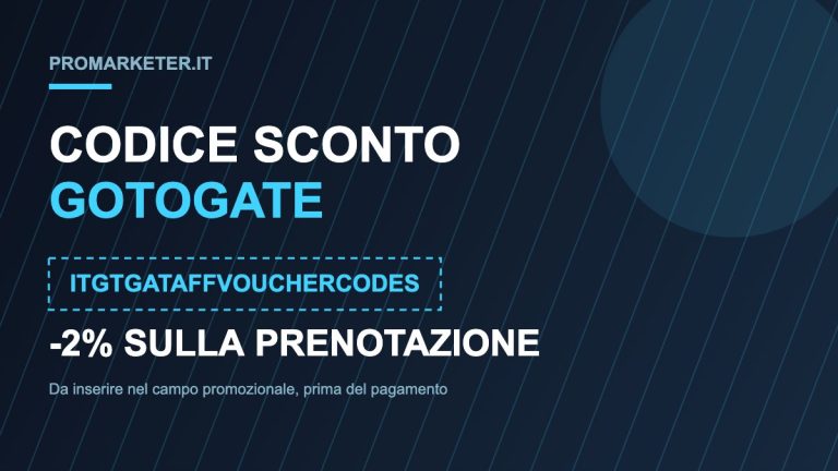 Codice sconto Gotogate ITGTGATAFFVOUCHERCODES per un 2% sulla prenotazione del volo