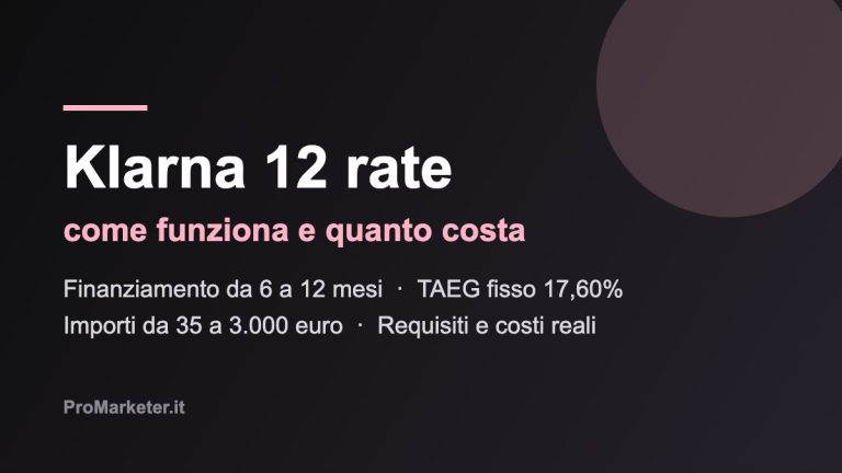 Klarna 12 rate: finanziamento da 6 a 12 mesi con TAEG 17,60%