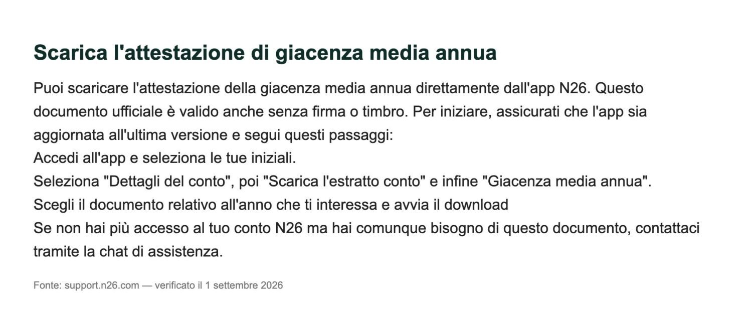 n26 giacenza media supporto ufficiale n26 giacenza media supporto ufficiale