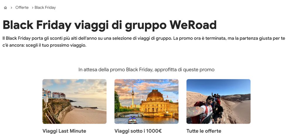 WeRoad Black Friday pagina ufficiale WeRoad Black Friday pagina ufficiale